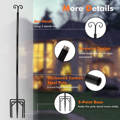 2 Pack 10ft Outdoor String Light Poles with Adjustable Height, Arc Hook & 5 Prong Base