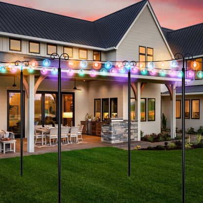 2 Pack 8ft Outdoor String Light Poles with Adjustable Height, Arc Hook & 5 Prong Base