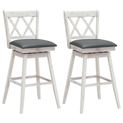 Counter Height Bar Stools Set of 2 with 29 Inch Swivel Seat and White Rubber Wood Frame