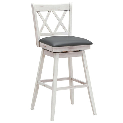 Counter Height Bar Stools Set of 2 with 29 Inch Swivel Seat and White Rubber Wood Frame
