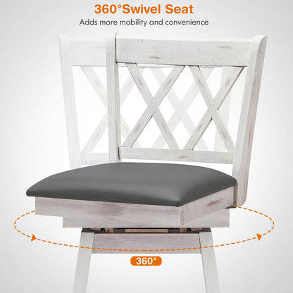 Counter Height Bar Stools Set of 2 with 29 Inch Swivel Seat and White Rubber Wood Frame