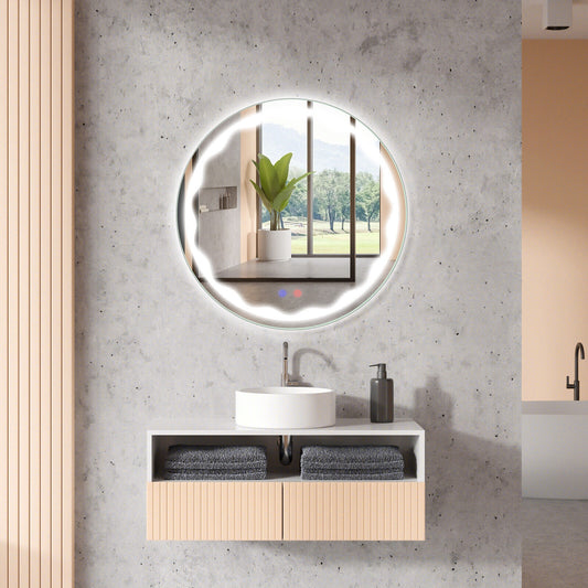 24 Inch Round LED Wall Mirror with 3 Lighting Modes, Smart Touch Control & Anti-Fog Feature