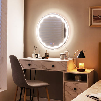 24 Inch Round LED Wall Mirror with 3 Lighting Modes, Smart Touch Control & Anti-Fog Feature