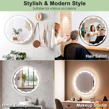24 Inch Round LED Wall Mirror with 3 Lighting Modes, Smart Touch Control & Anti-Fog Feature