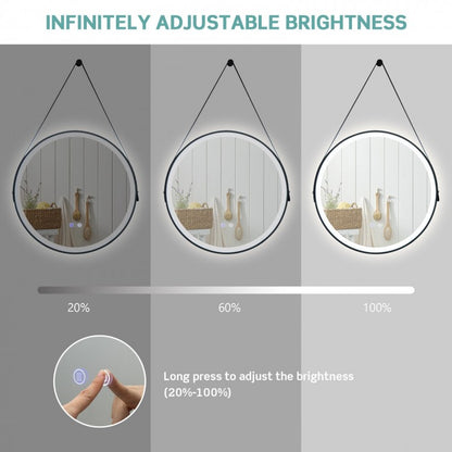 24 Inch Round LED Bathroom Mirror with 3 Color Temperatures, Anti-Fog Function & Adjustable Strap