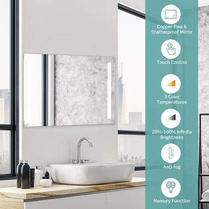 32 x 24 Inch LED Wall Mirror with 3 Color Lighting, Anti-Fog Function, and Memory Feature