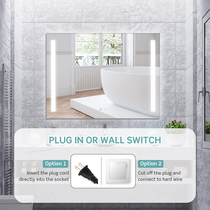 32 x 24 Inch LED Wall Mirror with 3 Color Lighting, Anti-Fog Function, and Memory Feature