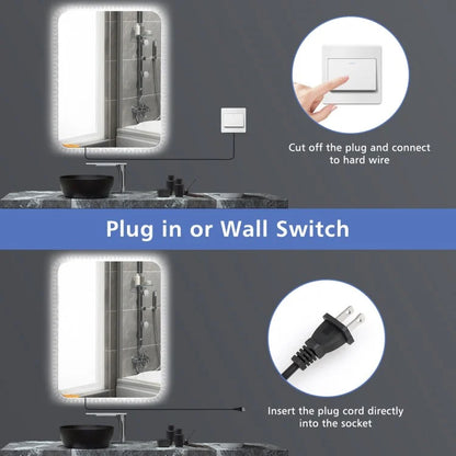 32 x 24 Inch LED Wall Mirror with Shatterproof Glass, 3 Color Lighting, and Anti-Fog Function