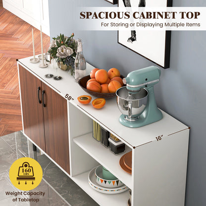 Contemporary Storage Sideboard Cabinet with 2 Doors and Open Display Shelves