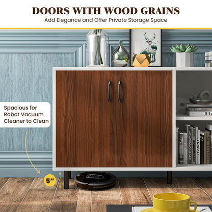 Contemporary Storage Sideboard Cabinet with 2 Doors and Open Display Shelves