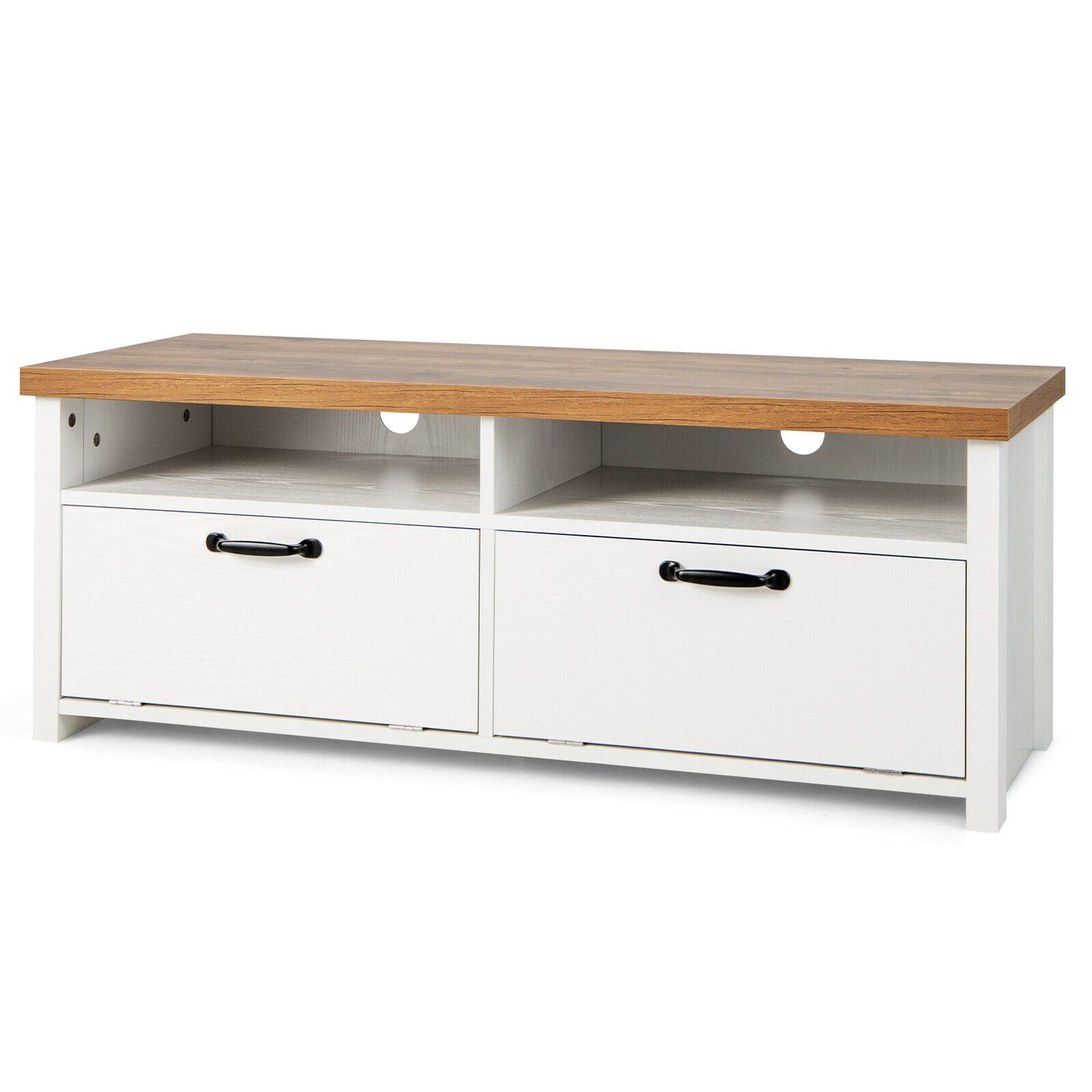 Sleek TV Stand with Two Cabinets and Media Shelves for TVs up to 48 Inches
