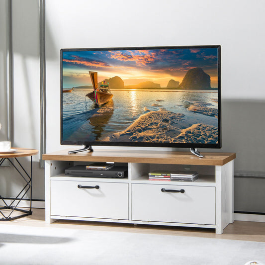Sleek TV Stand with Two Cabinets and Media Shelves for TVs up to 48 Inches
