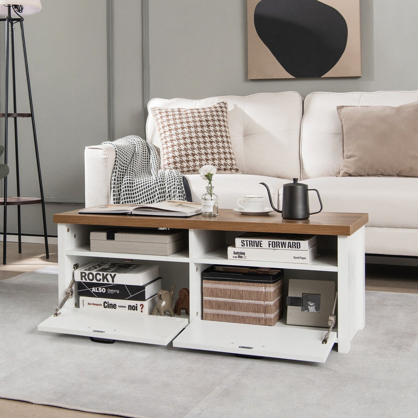 Sleek TV Stand with Two Cabinets and Media Shelves for TVs up to 48 Inches