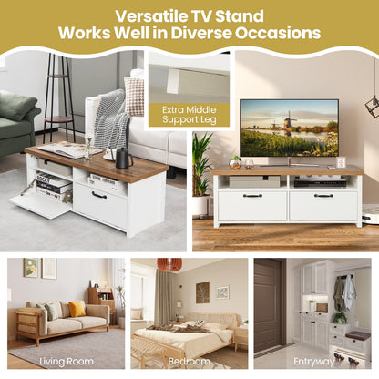 Sleek TV Stand with Two Cabinets and Media Shelves for TVs up to 48 Inches