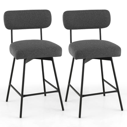 Set of 2 Modern 25″ Upholstered Bar Stools with Backrest and Footrests in Grey