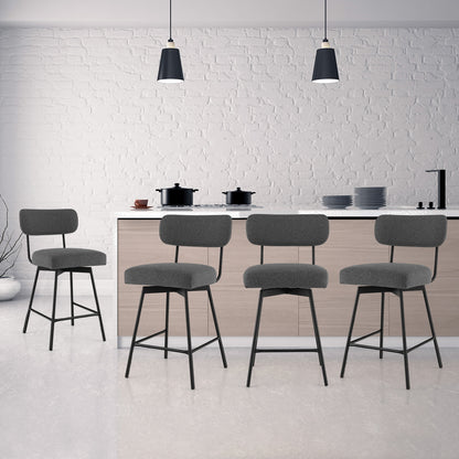 Set of 2 Modern 25″ Upholstered Bar Stools with Backrest and Footrests in Grey