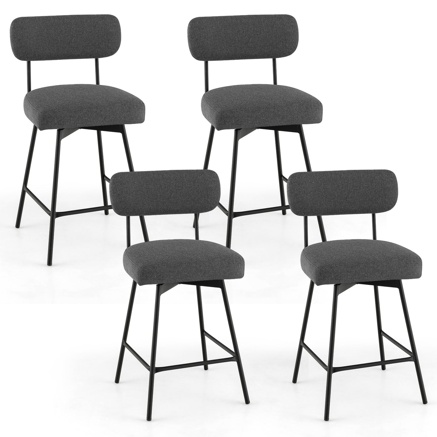 Set of 2 Modern 25″ Upholstered Bar Stools with Backrest and Footrests in Grey