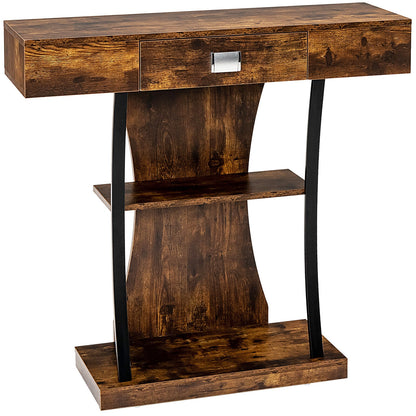 Entryway Console Table with Drawer and 2-Tier Shelves, Modern Accent Furniture, Rustic Brown