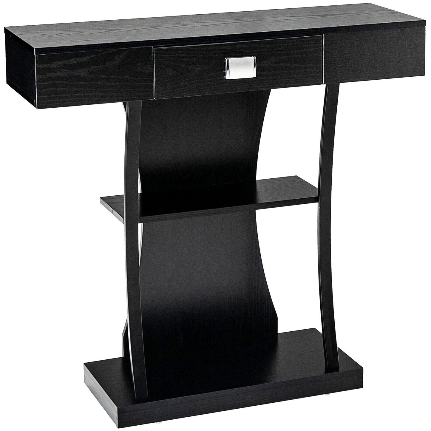Entryway Console Table with Drawer and 2-Tier Shelves, Modern Accent Furniture, Black