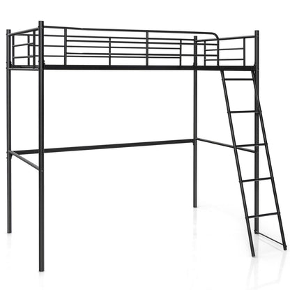 Durable Twin Metal Loft Bed with Ladder and High Safety Guardrails