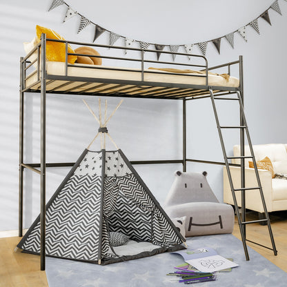Durable Twin Metal Loft Bed with Ladder and High Safety Guardrails