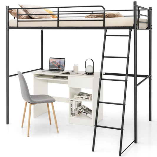 Durable Twin Metal Loft Bed with Ladder and High Safety Guardrails