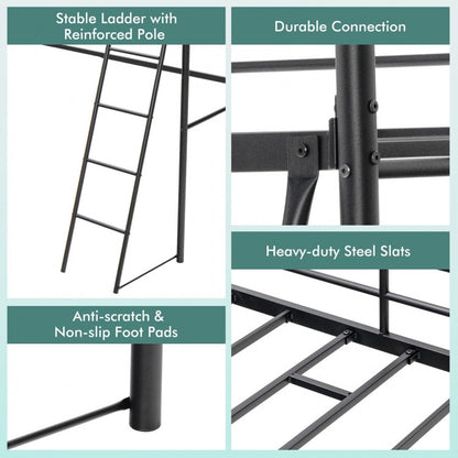 Durable Twin Metal Loft Bed with Ladder and High Safety Guardrails