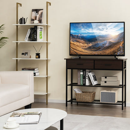 2 Drawer Console Table with Open Shelves for Entryway or Living Room - Dark Brown