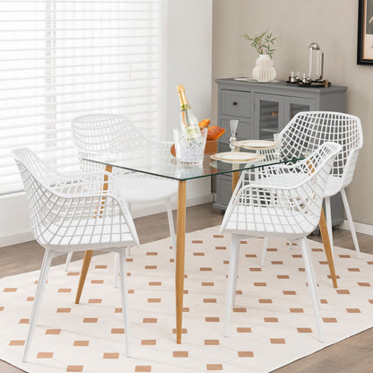Modern Dining Chairs with Airy Hollow Backrest Set of 4 Heavy Duty Ergonomic White Chairs