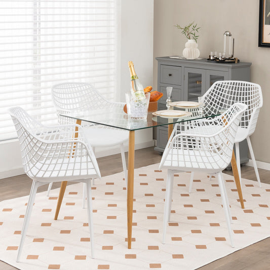 Modern Dining Chairs with Airy Hollow Backrest Set of 4 Heavy Duty Ergonomic White Chairs