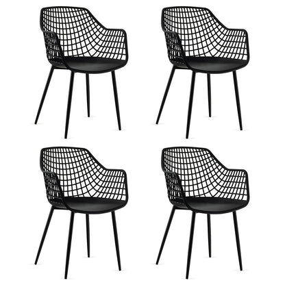 Modern Dining Chairs with Airy Hollow Backrest Set of 4 Heavy Duty Ergonomic Black Chairs