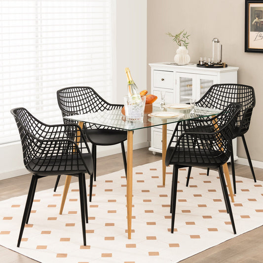 Modern Dining Chairs with Airy Hollow Backrest Set of 4 Heavy Duty Ergonomic Black Chairs