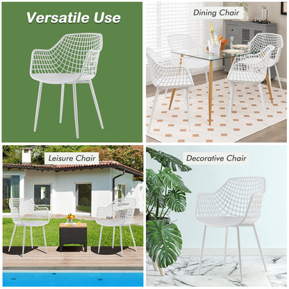 Modern Dining Chairs with Airy Hollow Backrest Set of 4 Heavy Duty Ergonomic White Chairs