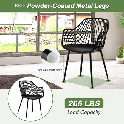 Modern Dining Chairs with Airy Hollow Backrest Set of 4 Heavy Duty Ergonomic Black Chairs