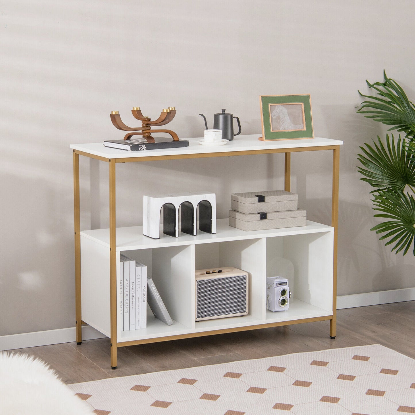 Multipurpose Buffet Sideboard Cabinet with Open Shelves and Storage Compartments - White