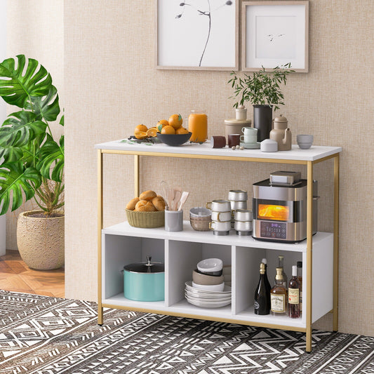 Multipurpose Buffet Sideboard Cabinet with Open Shelves and Storage Compartments - White