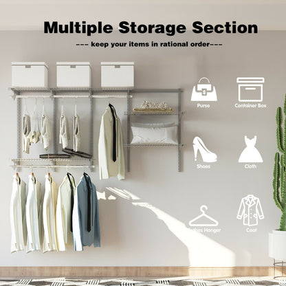 Adjustable Wall-Mounted Closet Organizer System - 3 to 6 Feet with Shelves, Hang Rods & Customizable Storage Solution