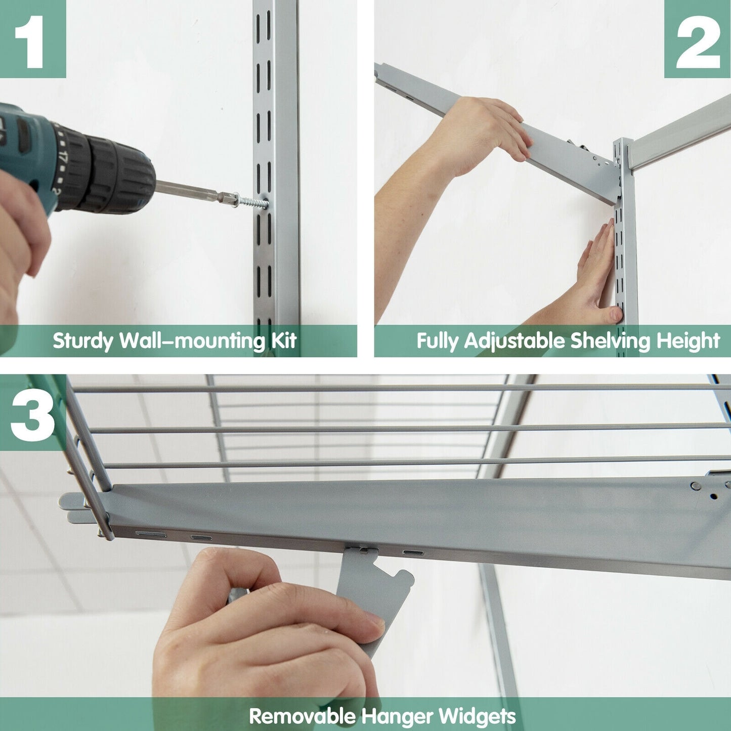 Adjustable Wall-Mounted Closet Organizer System - 3 to 6 Feet with Shelves, Hang Rods & Customizable Storage Solution