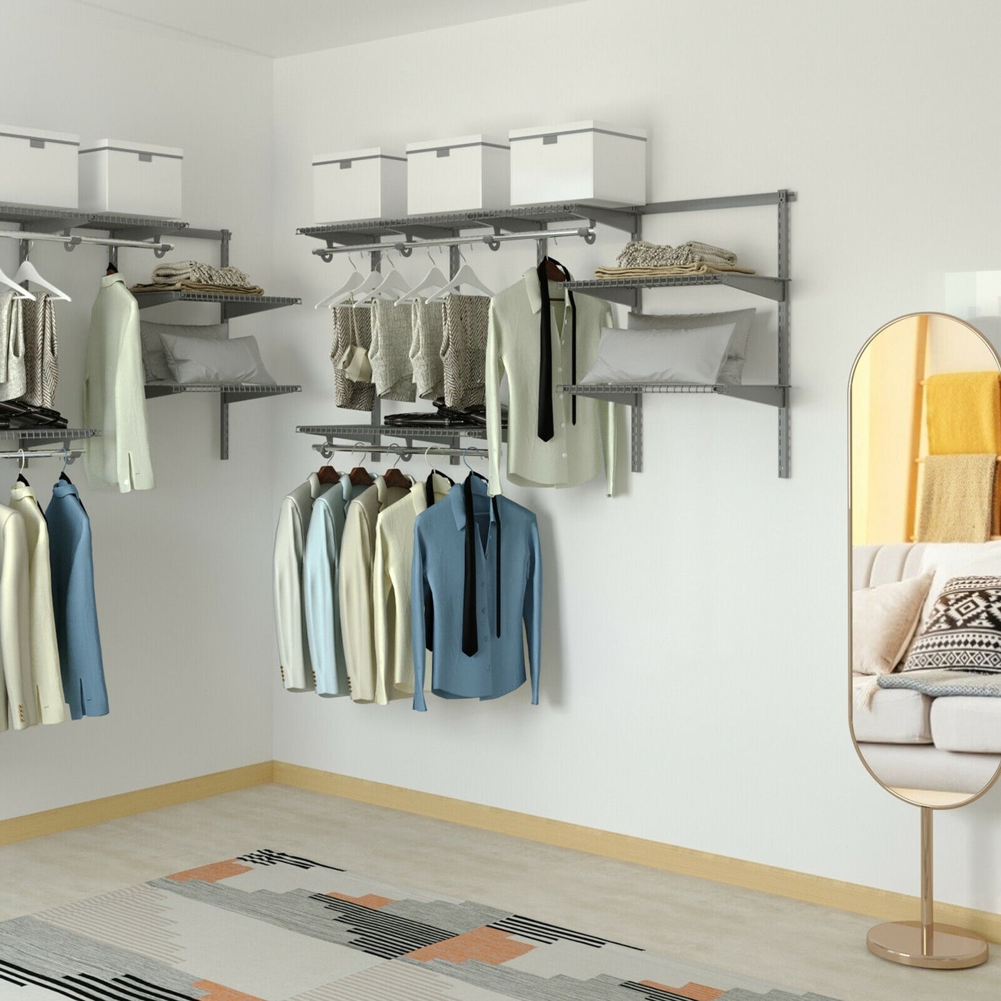 Adjustable Wall-Mounted Closet Organizer System - 3 to 6 Feet with Shelves, Hang Rods & Customizable Storage Solution
