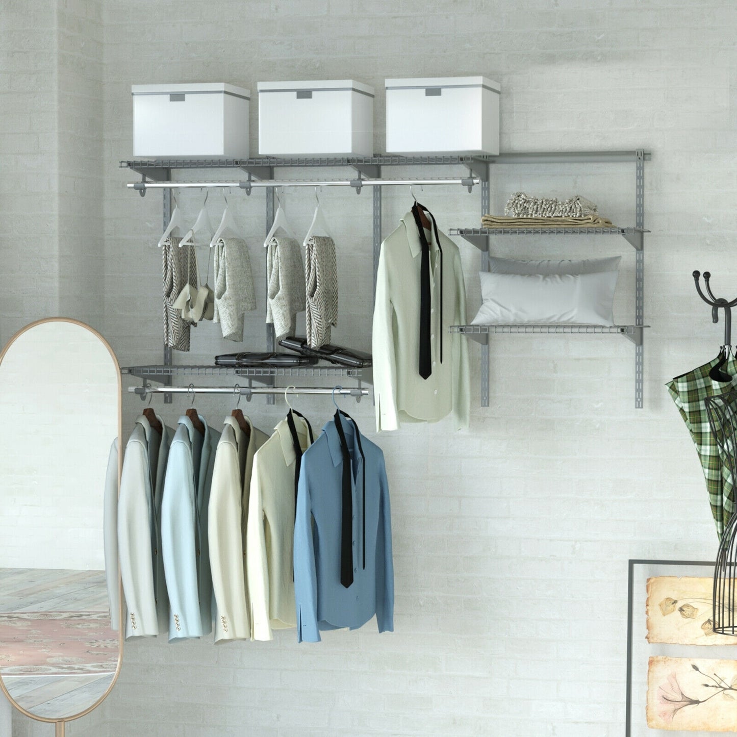 Adjustable Wall-Mounted Closet Organizer System - 3 to 6 Feet with Shelves, Hang Rods & Customizable Storage Solution