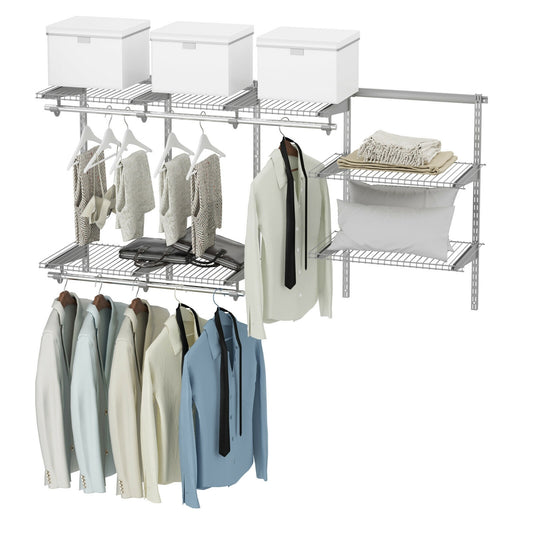 Adjustable Wall-Mounted Closet Organizer System - 3 to 6 Feet with Shelves, Hang Rods & Customizable Storage Solution