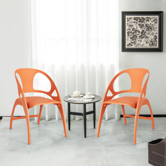 Folding Dining Chairs with Armrests and High Backrest in Orange - Set of 2