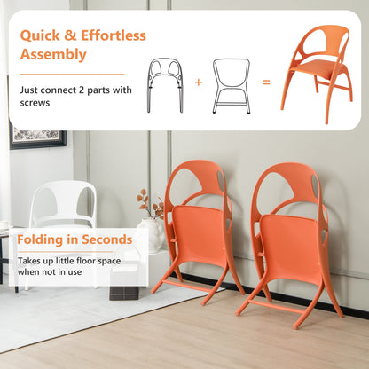 Folding Dining Chairs with Armrests and High Backrest in Orange - Set of 2