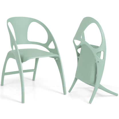 Folding Dining Chairs with Armrests and High Backrest in Green - Set of 2