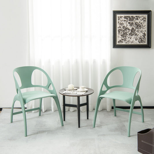 Folding Dining Chairs with Armrests and High Backrest in Green - Set of 2