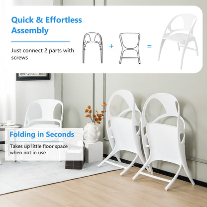 Folding Dining Chairs with Armrests and High Backrest in White - Set of 2
