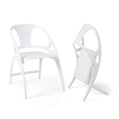 Folding Dining Chairs with Armrests and High Backrest in White - Set of 2