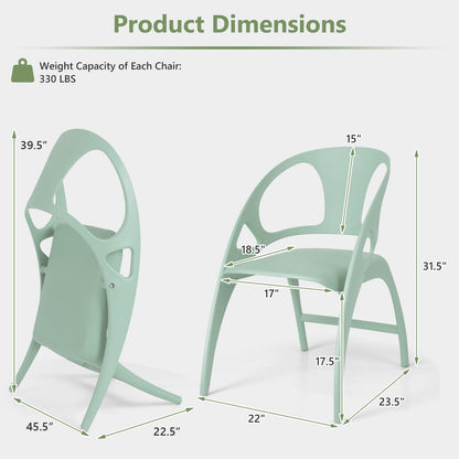 Folding Dining Chairs with Armrests and High Backrest in Green - Set of 2