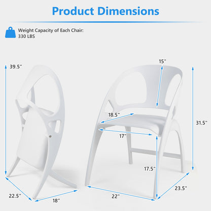 Folding Dining Chairs with Armrests and High Backrest in White - Set of 2