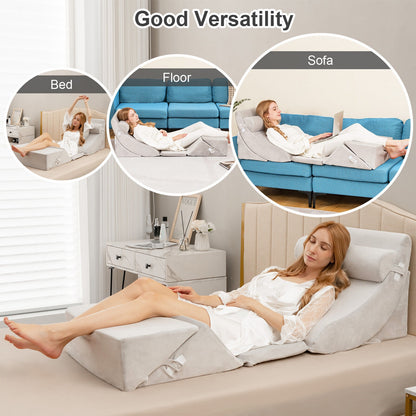 6 Piece Adjustable Bed Wedge Pillow Set for Full-Body Support and Pain Relief